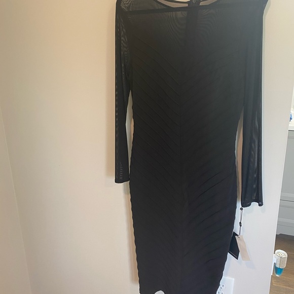 Adrianna Papell Pintucked Illusion Dress In Black - Picture 8 of 9